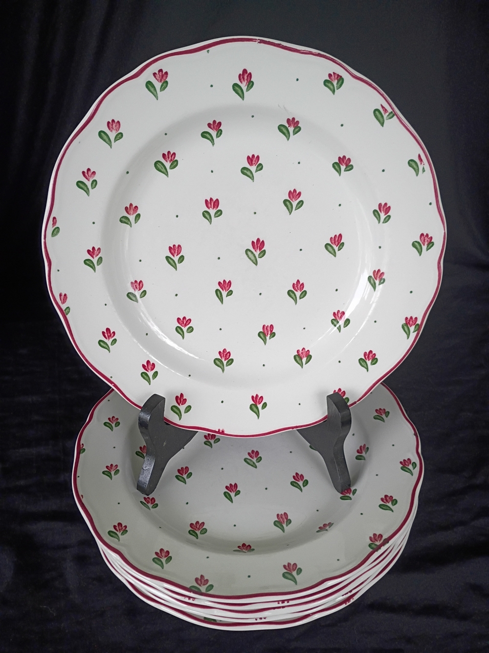 Set of Six (6) Johnson Brothers Bonjour Pattern 9 3/4" Dinner Plates
